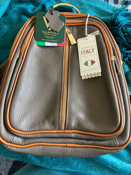 Valentina Handbags - Valentina Taupe Leather Women’s Backpack with Tan Trim NWT